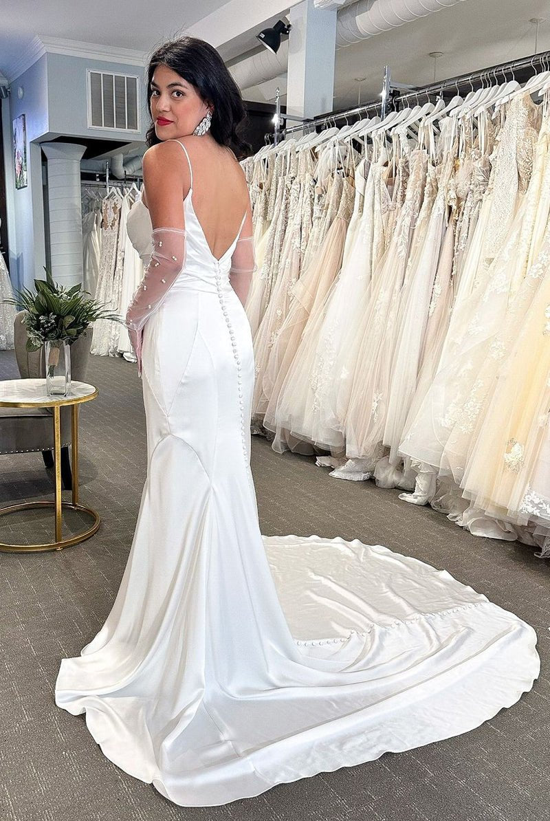 Mermaid White Cowl Neck Silk Satin Wedding Dresses