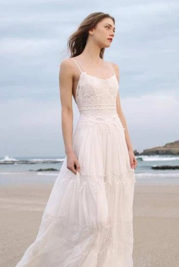 Spaghetti Sleeveless Chiffon Beach Boho Wedding Dress