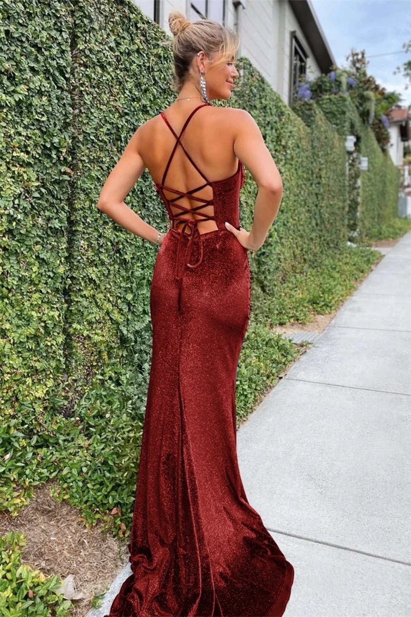 Felix | Navy Blue Mermaid Velvet Corset Lace-Up Long Formal Dress with Slit