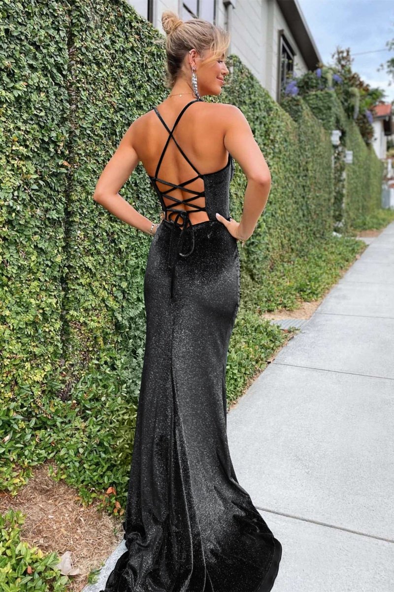 Felix | Navy Blue Mermaid Velvet Corset Lace-Up Long Formal Dress with Slit
