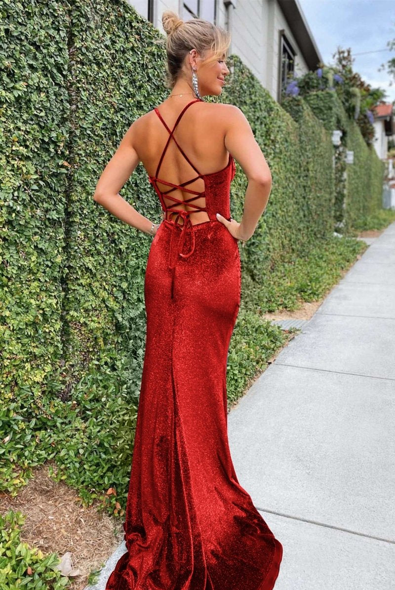 Felix | Navy Blue Mermaid Velvet Corset Lace-Up Long Formal Dress with Slit