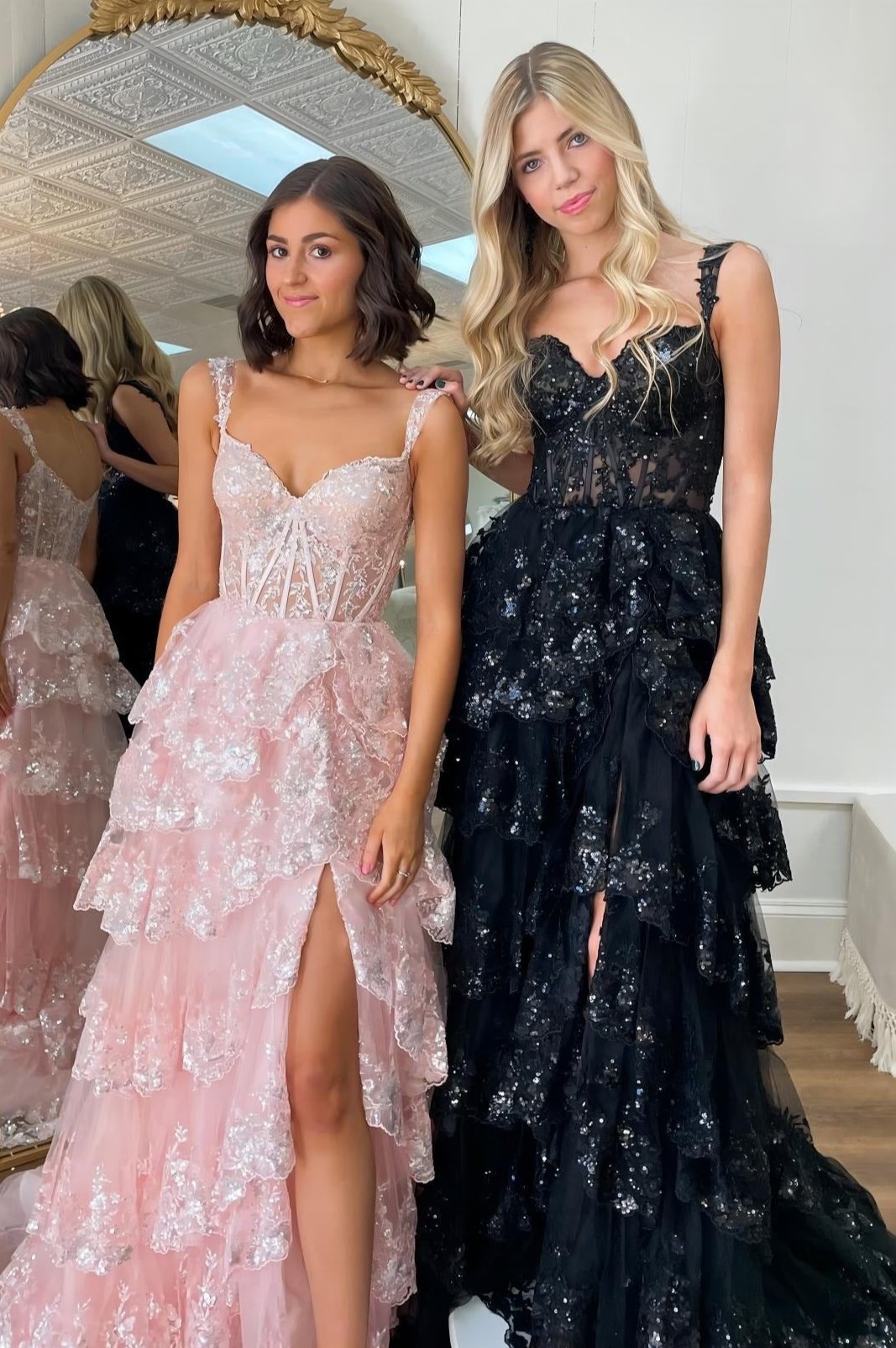 Capri | A-Line Lace Off-the-Shoulder Tiered Long Prom Dress with Slit