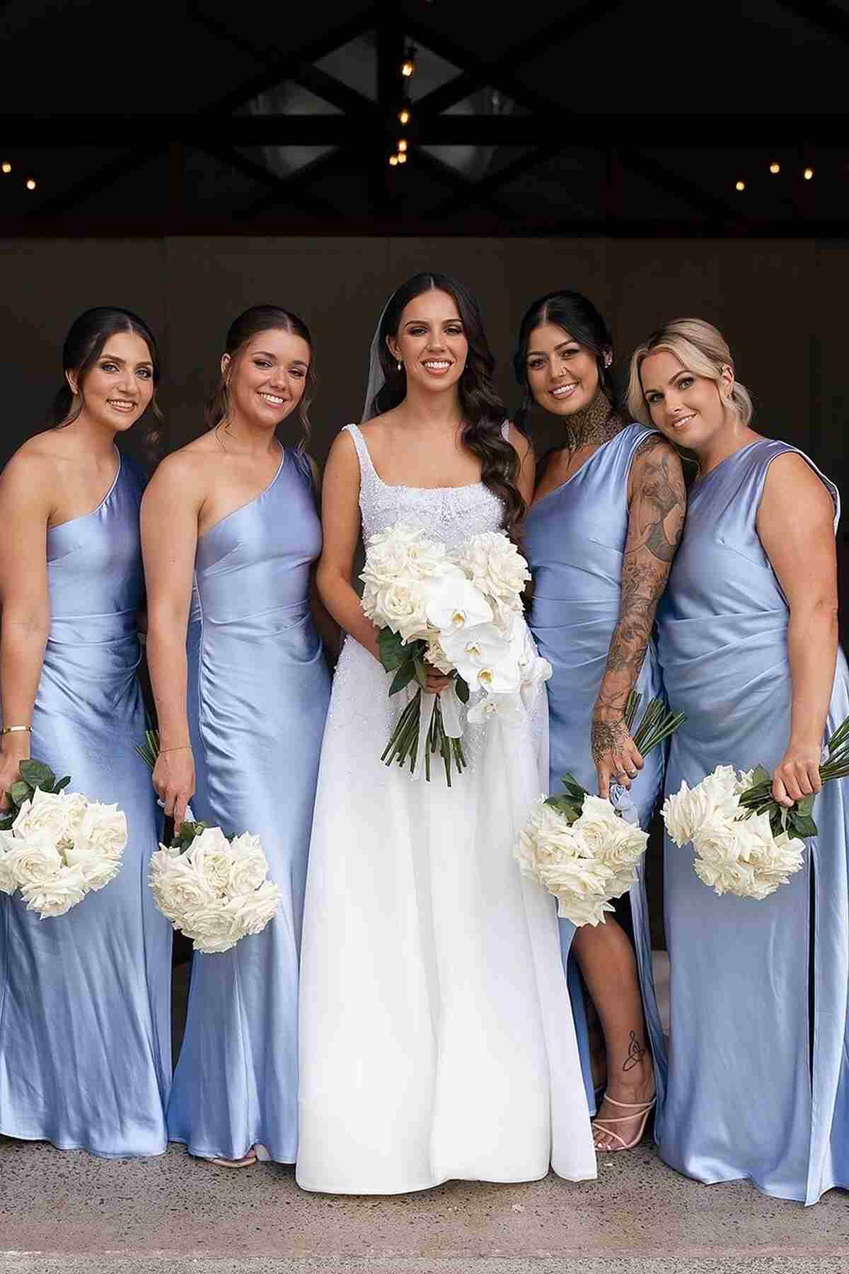 One Shoulder Sleeveless Satin Pleated Long Bridesmaid Dress One Shoulder Sleeveless Satin Pleated Long Bridesmaid Dress