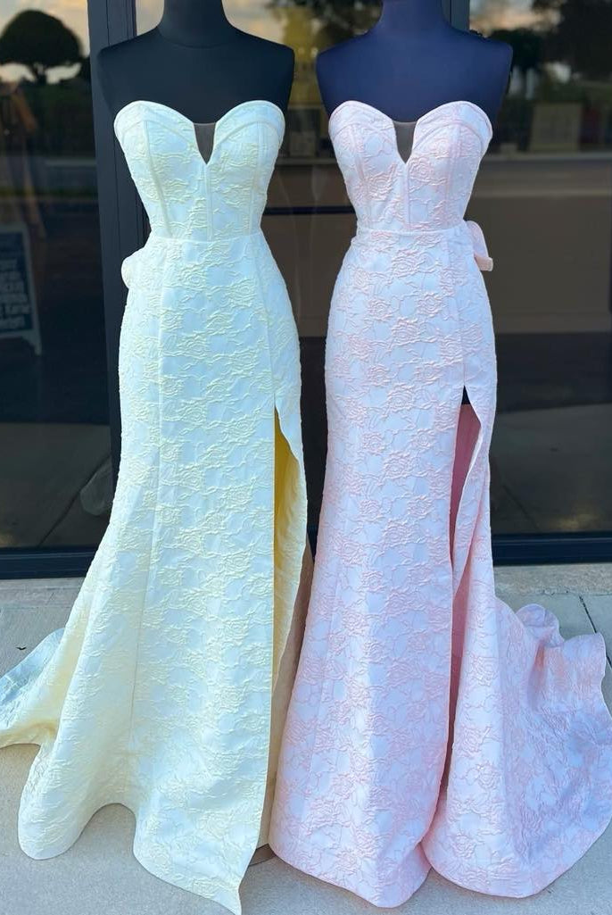 Finley | Strapless Floral Printed Mermaid Prom Dress With Split -KissProm