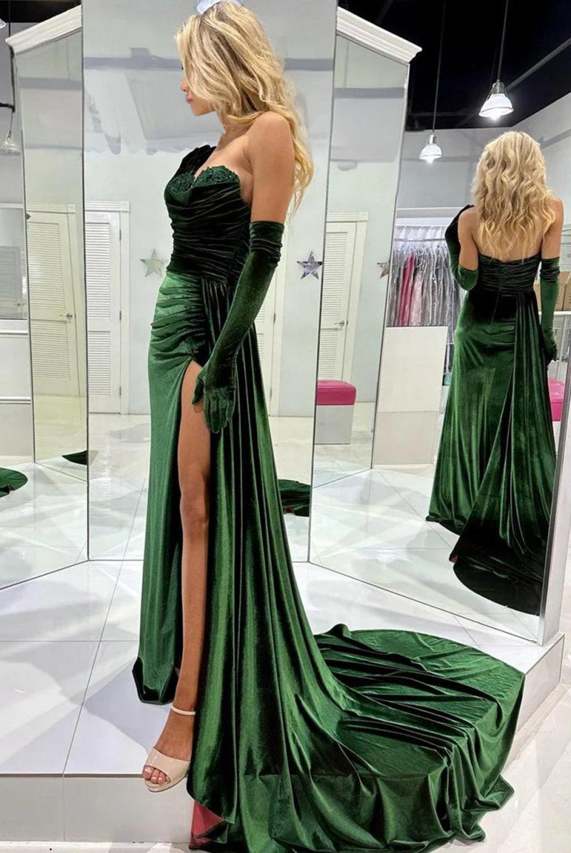 Finnegan | Emerald Sweetheart Long Prom Dress with Attached Train - KissProm