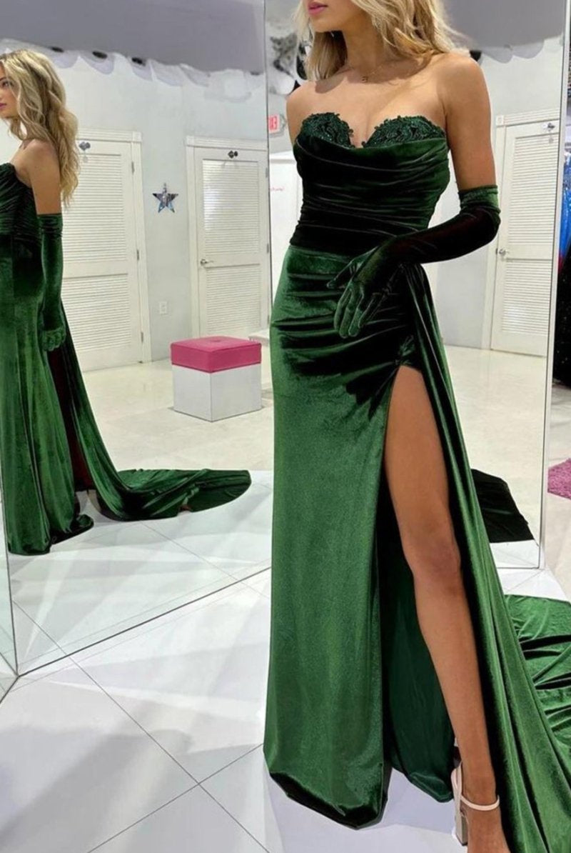 Finnegan | Emerald Sweetheart Long Prom Dress with Attached Train - KissProm