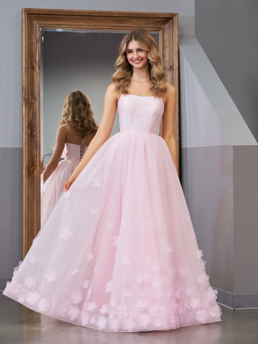 Arabella |A-line Spaghetti Straps Pink Tulle Prom Dress