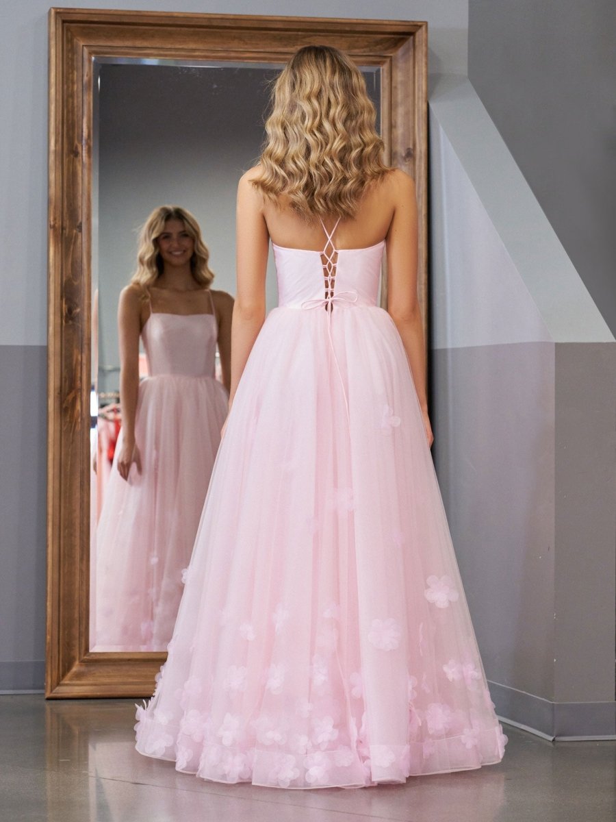 Arabella |A-line Spaghetti Straps Pink Tulle Prom Dress