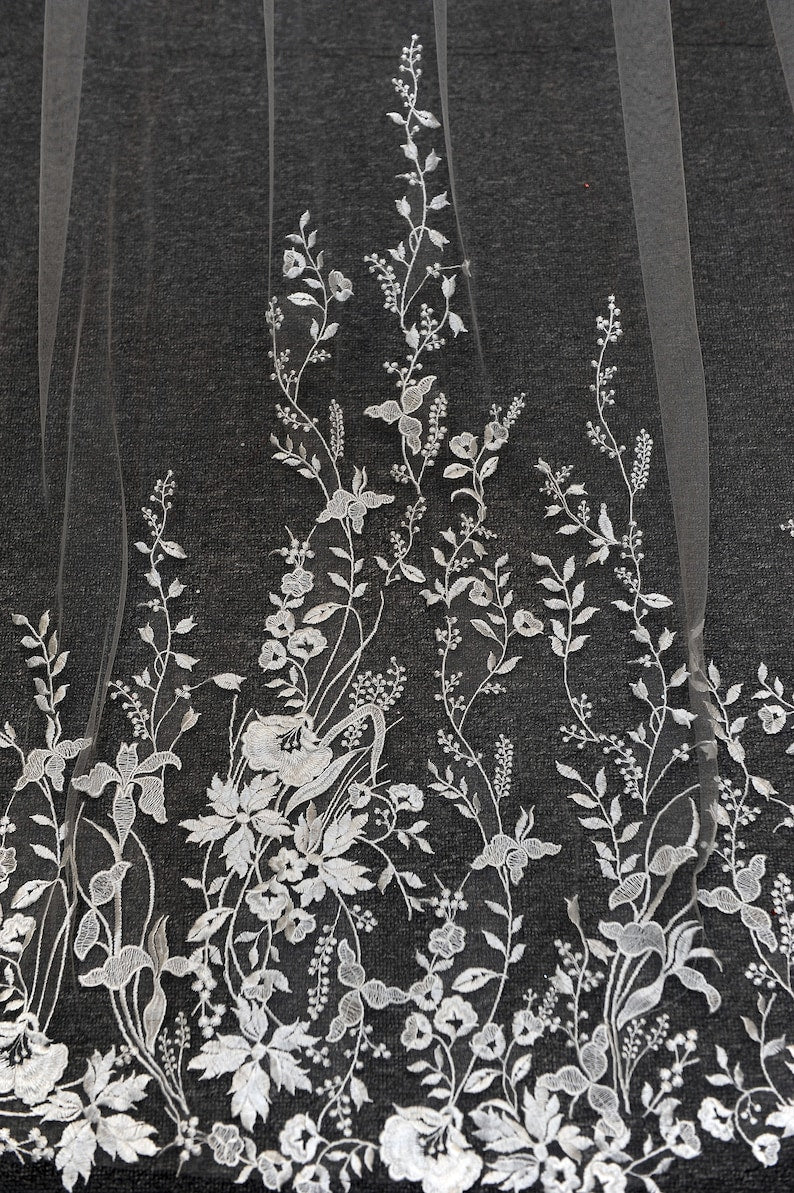 Vintage Flower Lace Veil Cathedral Tulle Bridal veil - KissProm