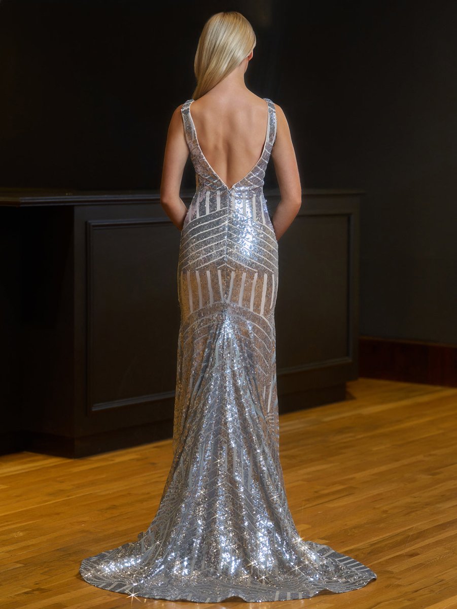 Nina | Red Mermaid Deep V Neck Sequins Prom Dress