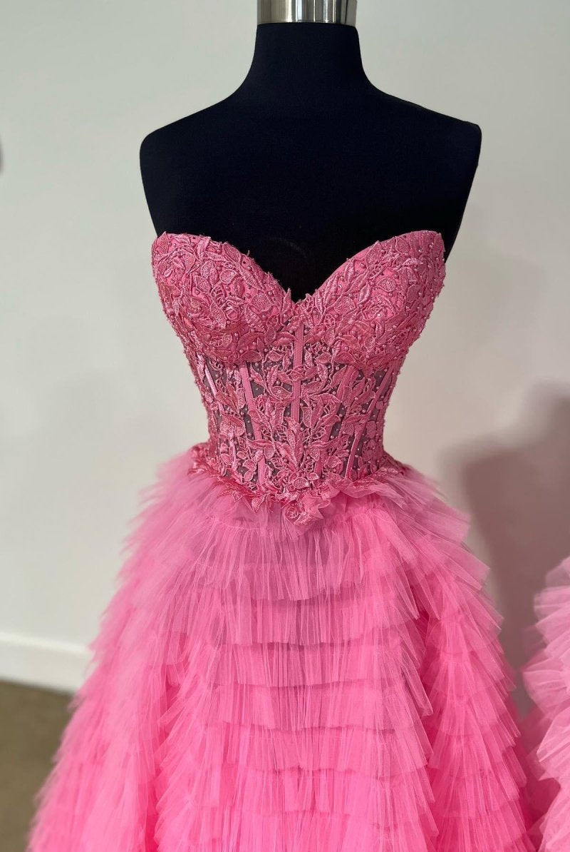 Addilyn |A-line Strapless Multi-Layers Tulle Prom Dress with Slit