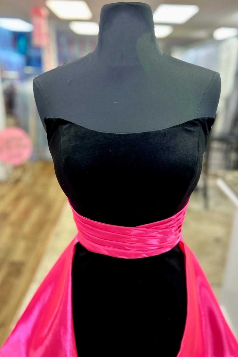Perry | Strapless Black Velvet Homecoming Dress with Train - KissProm