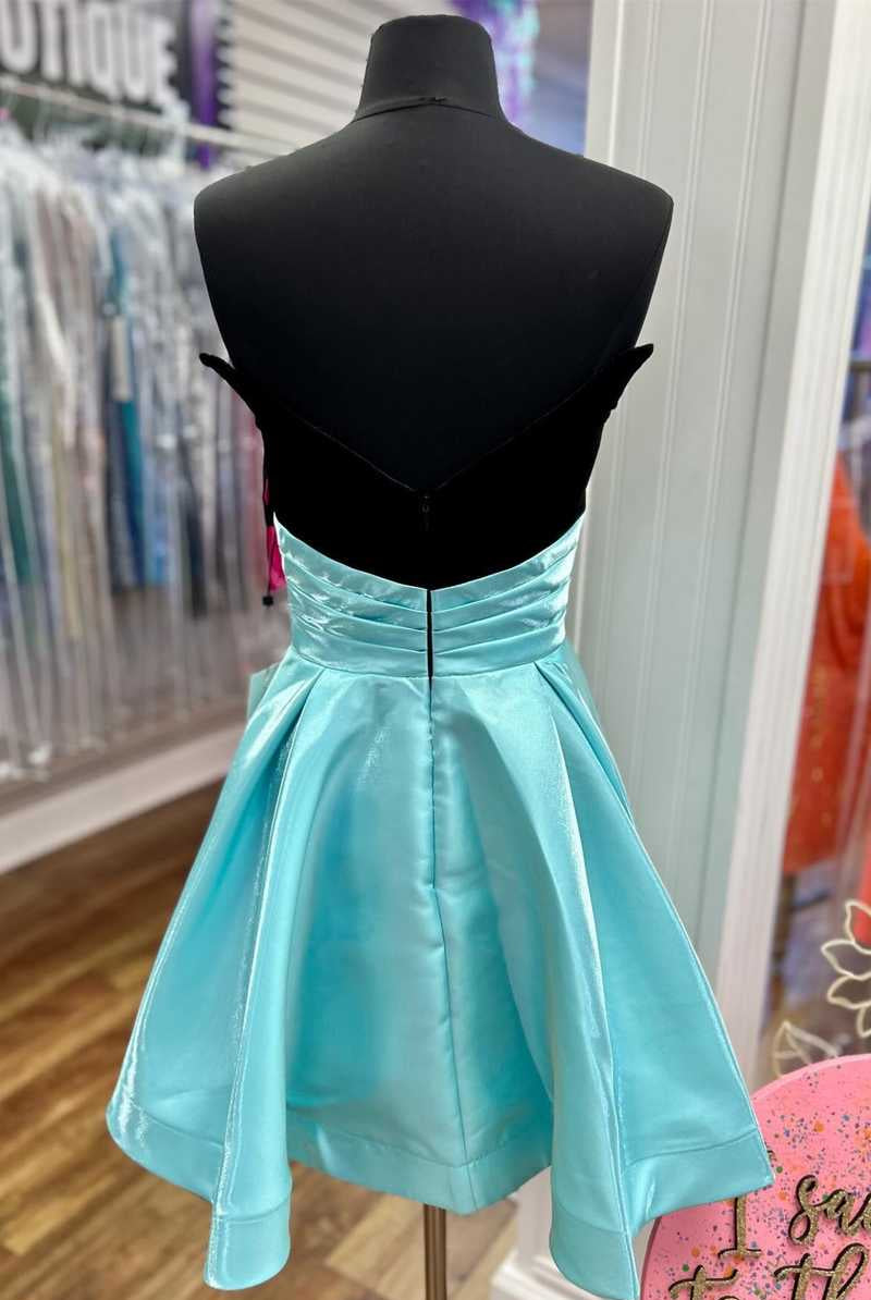 Perry | Aqua - Strapless Velvet Homecoming Dress with Train