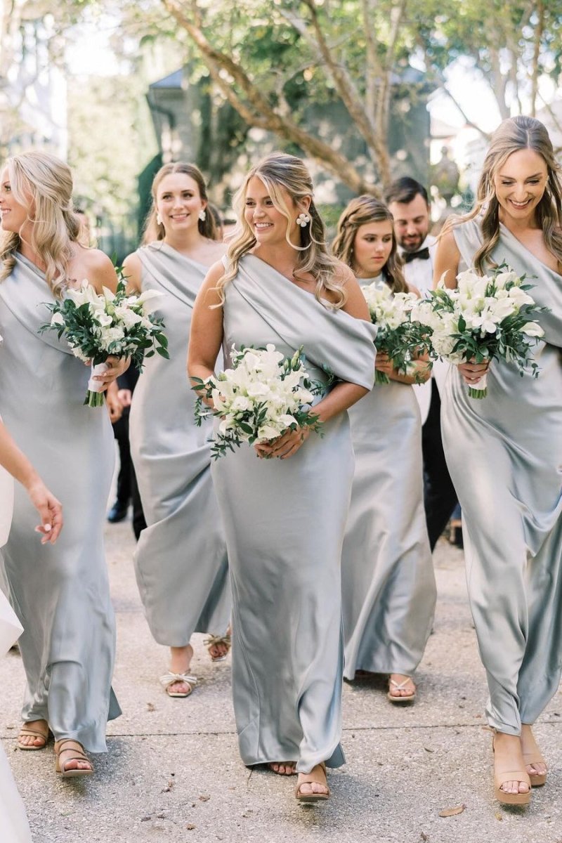 Ankle Length Slit Mermaid Bridesmaid Dresses with One Shoulder, Dusty Blue / 14 Ankle Length Slit Mermaid Bridesmaid Dresses with One Shoulder, Dusty Blue / 14