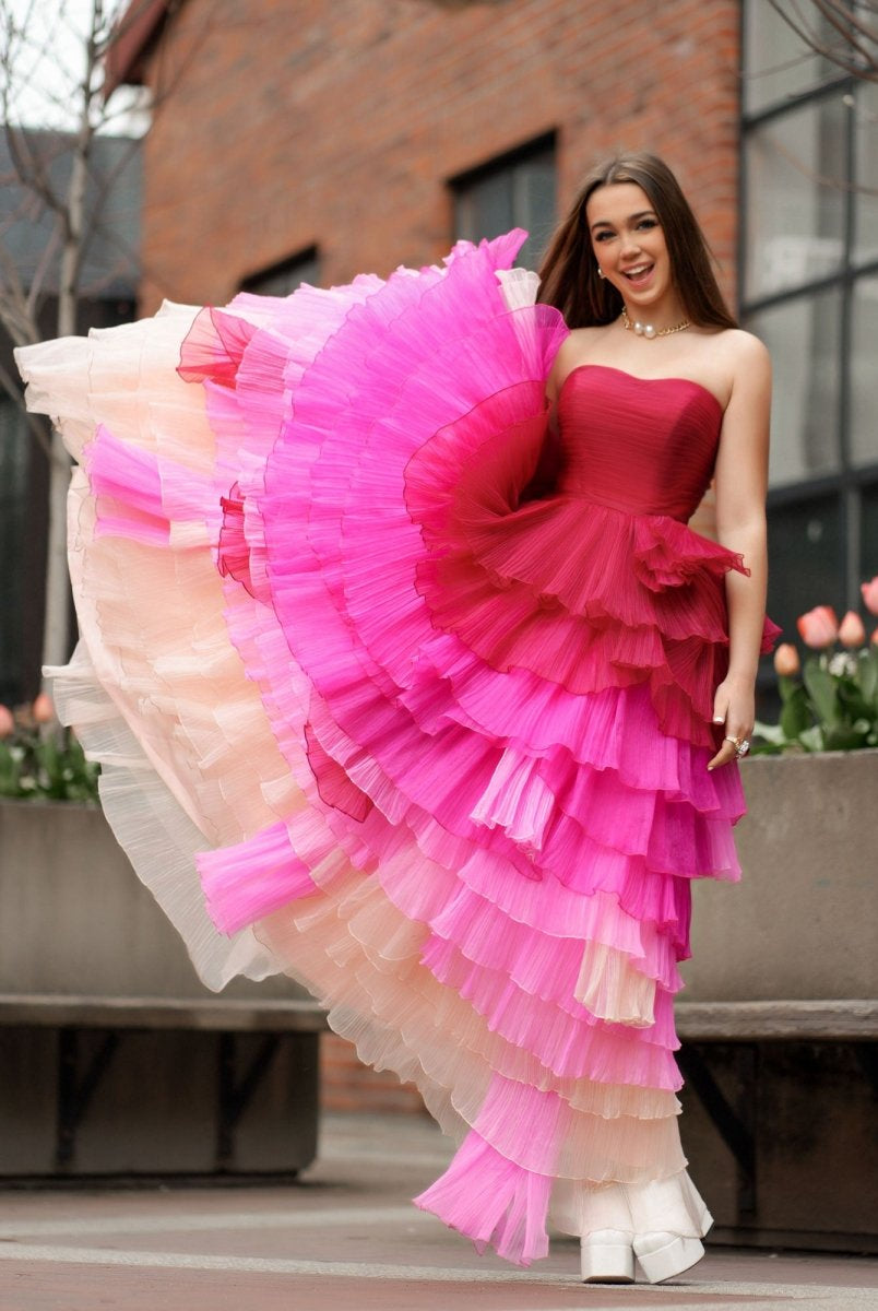 Xiomara | Sweetheart Pleated Bodice Long Prom Dress with Ruffles - KissProm