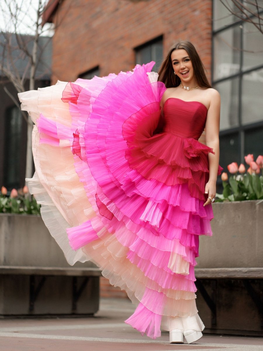 Xiomara | Sweetheart Pleated Bodice Long Prom Dress with Ruffles - KissProm