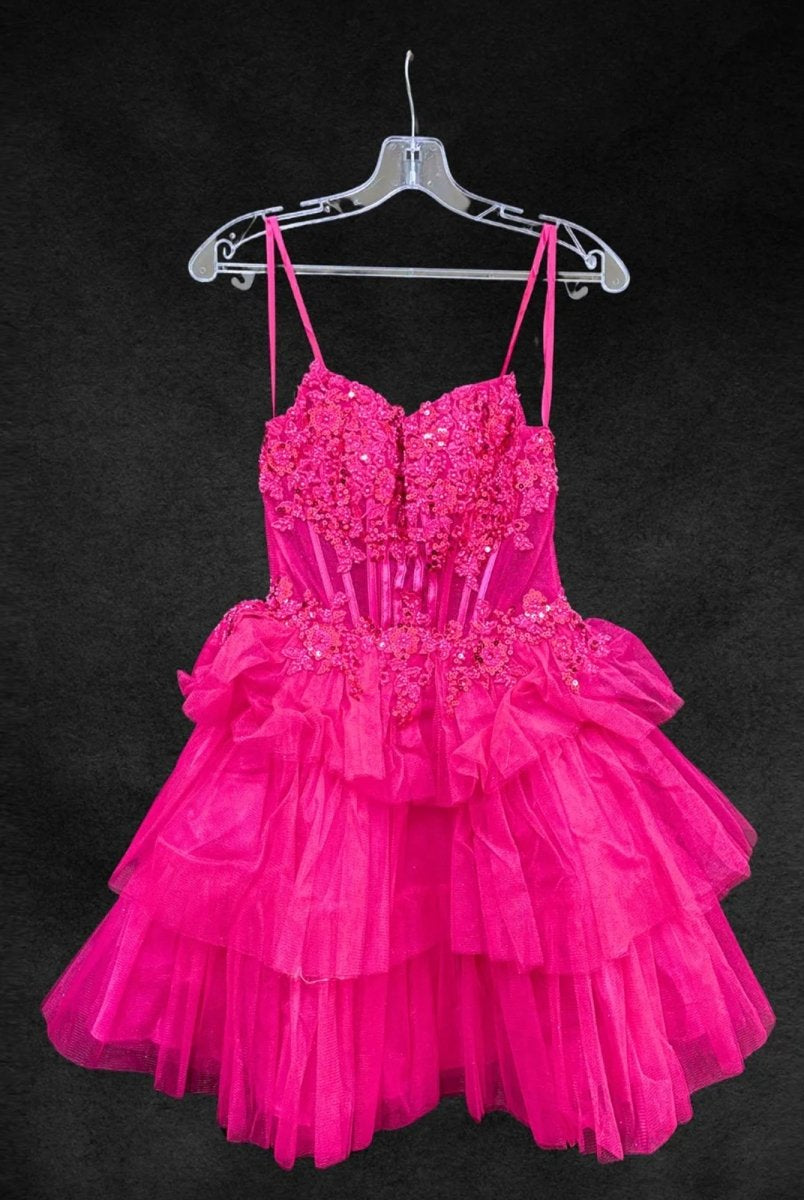Galadriel | Fuchsia - Strapless A Line Tulle Homecoming Dress With Appliques