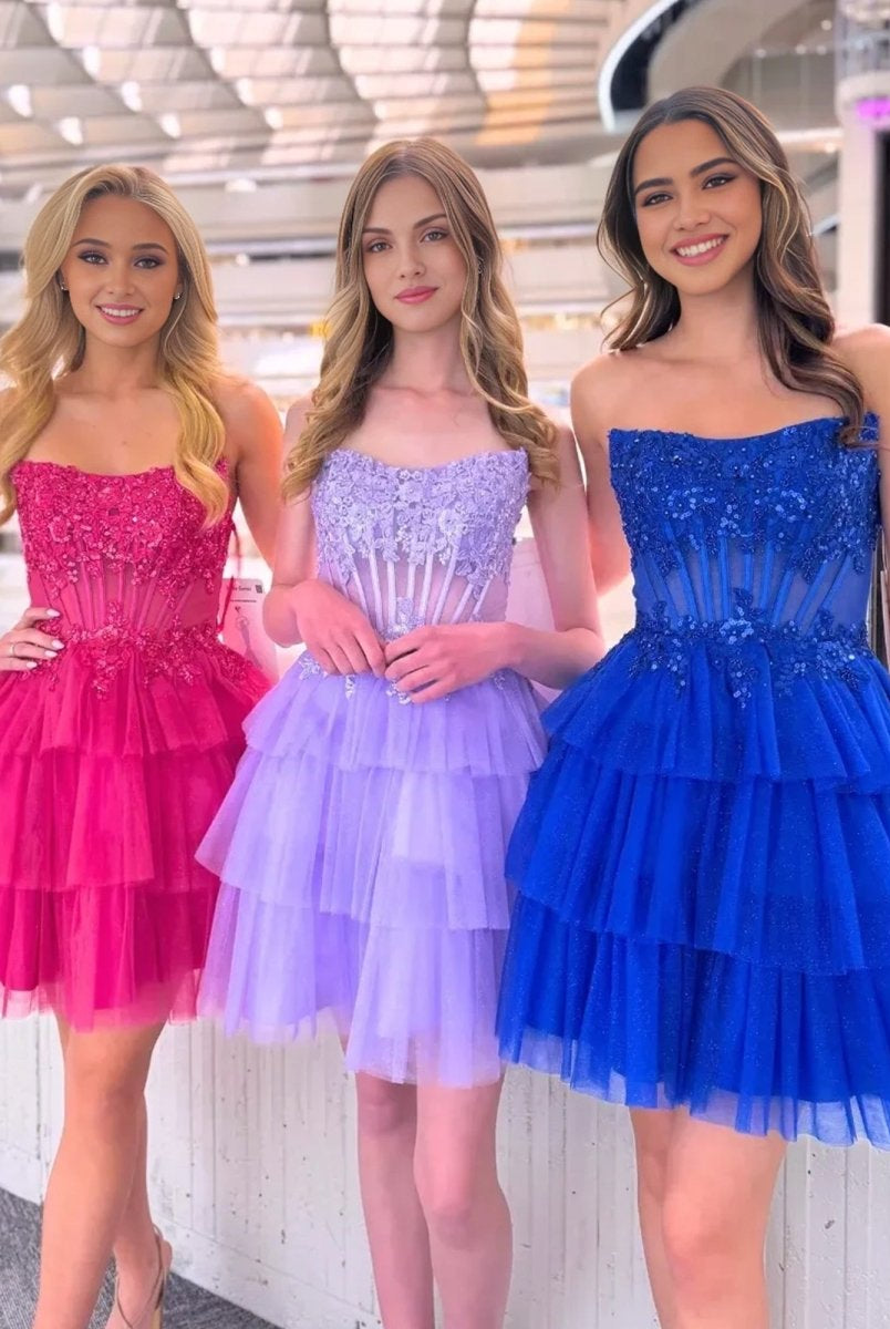 Galadriel | Royal Blue - Strapless A Line Tulle Homecoming Dress With Appliques