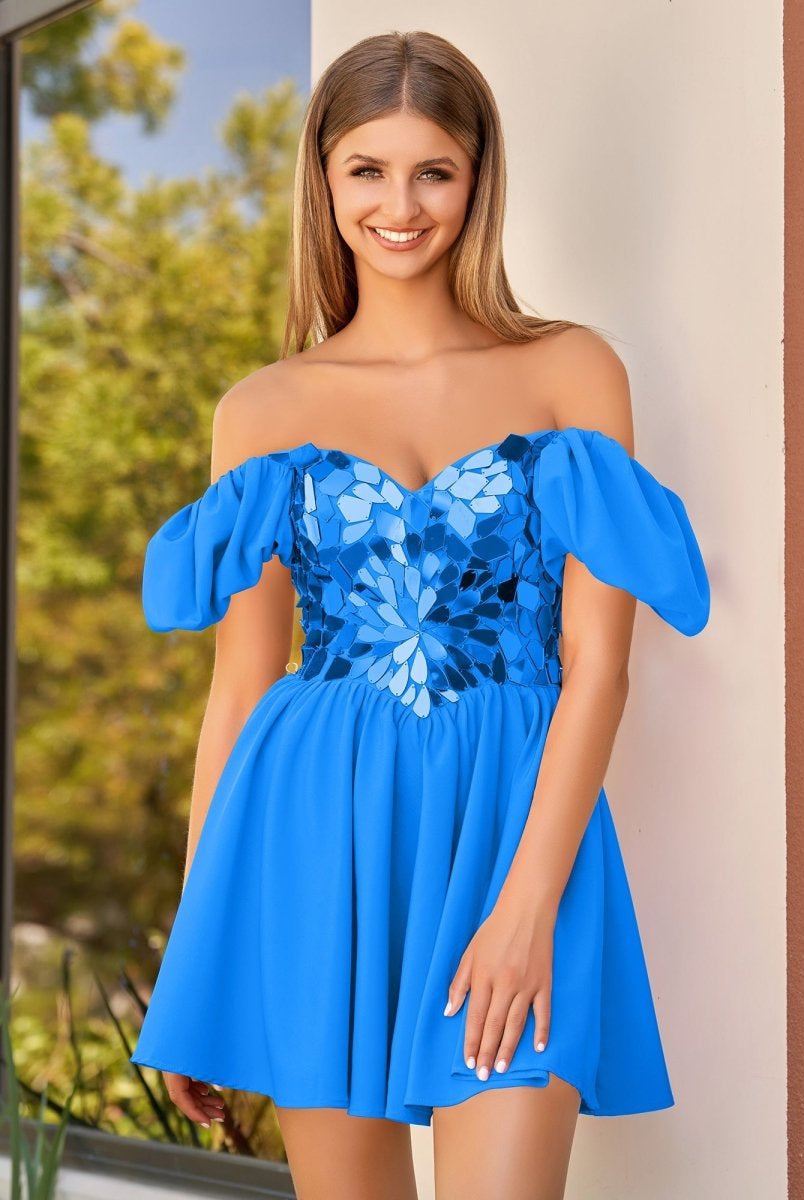 Galatea | A-Line Short Red Cut-Glass Sweetheartg Dress