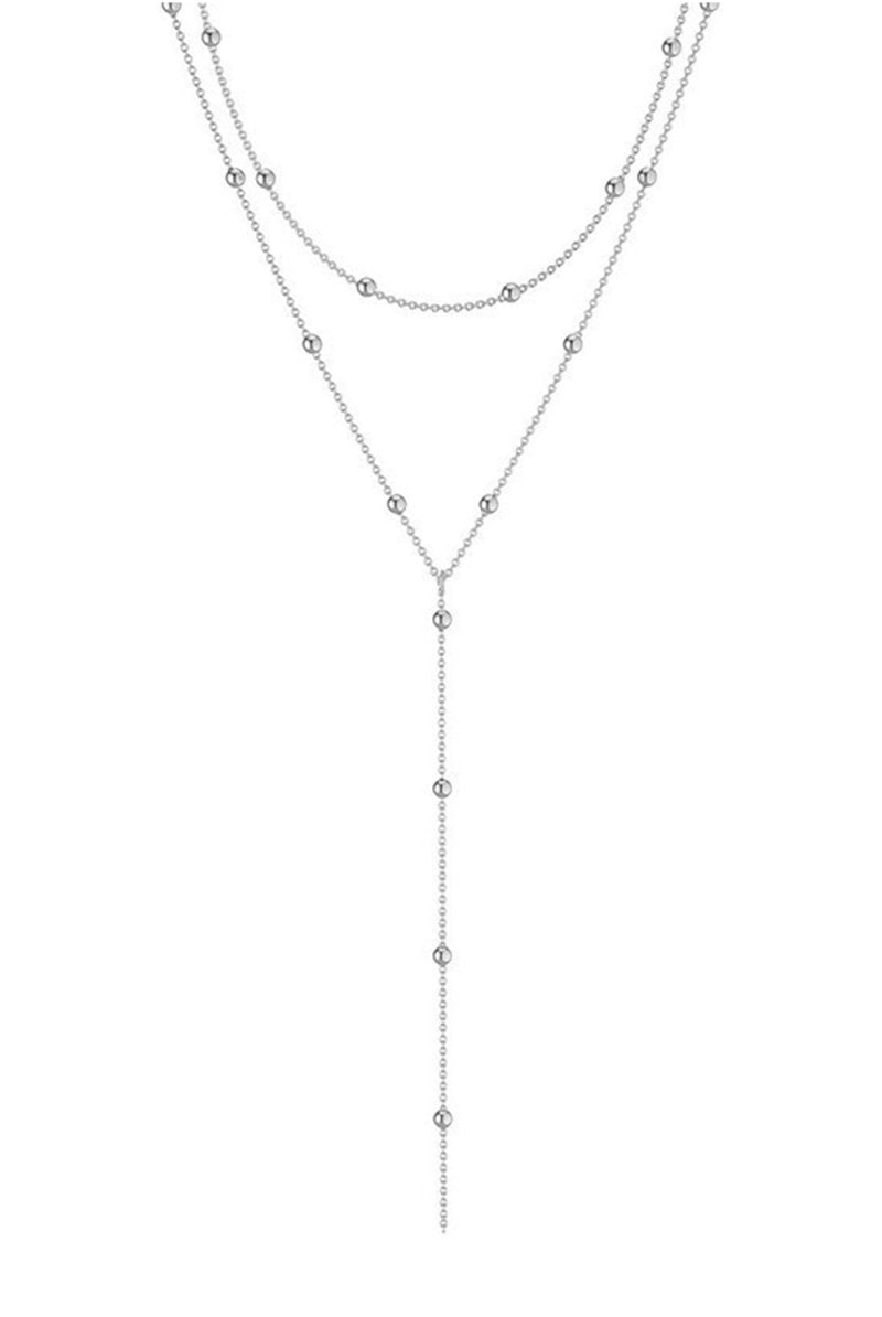 Geometric Tassel Round Bead Multi Layer Long Necklace