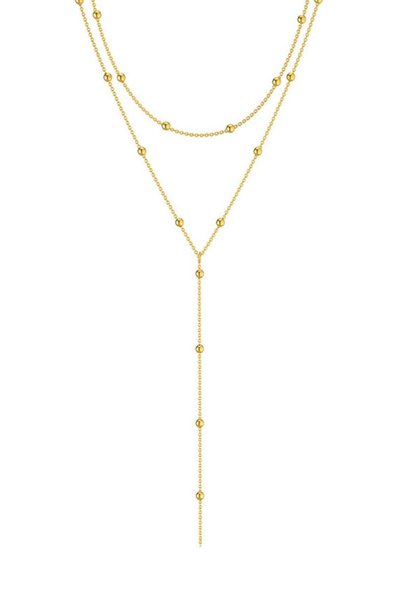 Geometric Tassel Round Bead Multi Layer Long Necklace