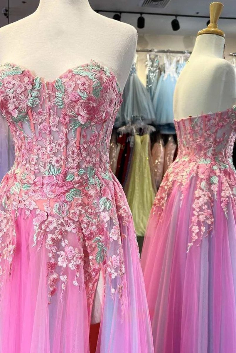 Georgia | A-line Sweetheart Applique Lace Long Prom Dress with Slit