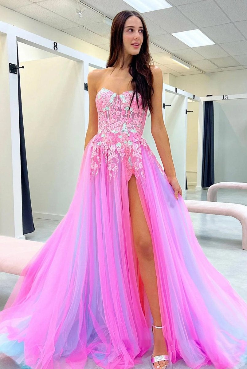 Georgia | A-line Sweetheart Applique Lace Long Prom Dress with Slit