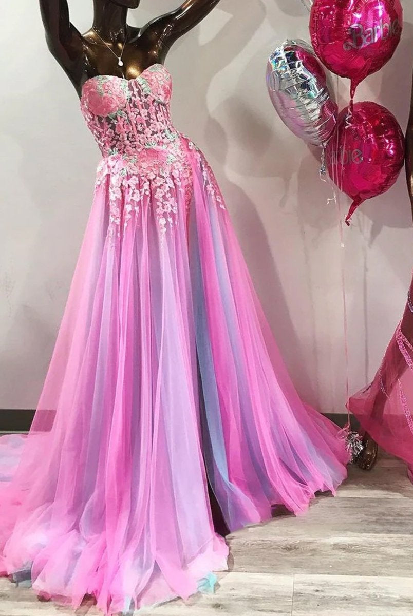 Georgia | A-line Sweetheart Applique Lace Long Prom Dress with Slit