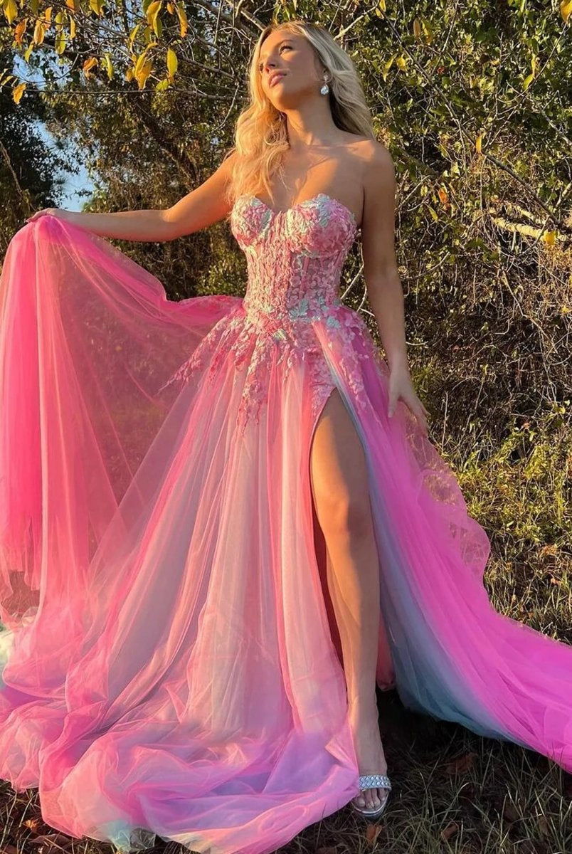 Georgia | A-line Sweetheart Applique Lace Long Prom Dress with Slit