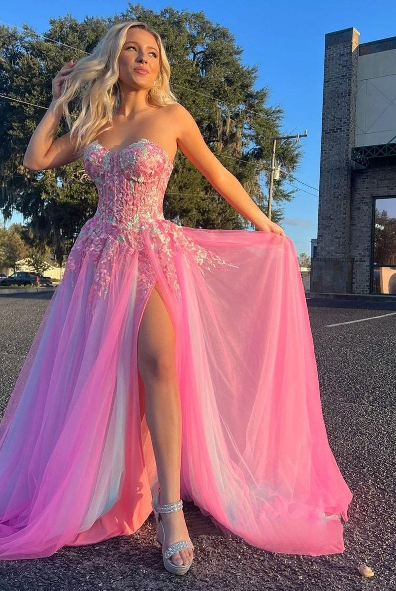 Georgia | A-line Sweetheart Applique Lace Long Prom Dress with Slit