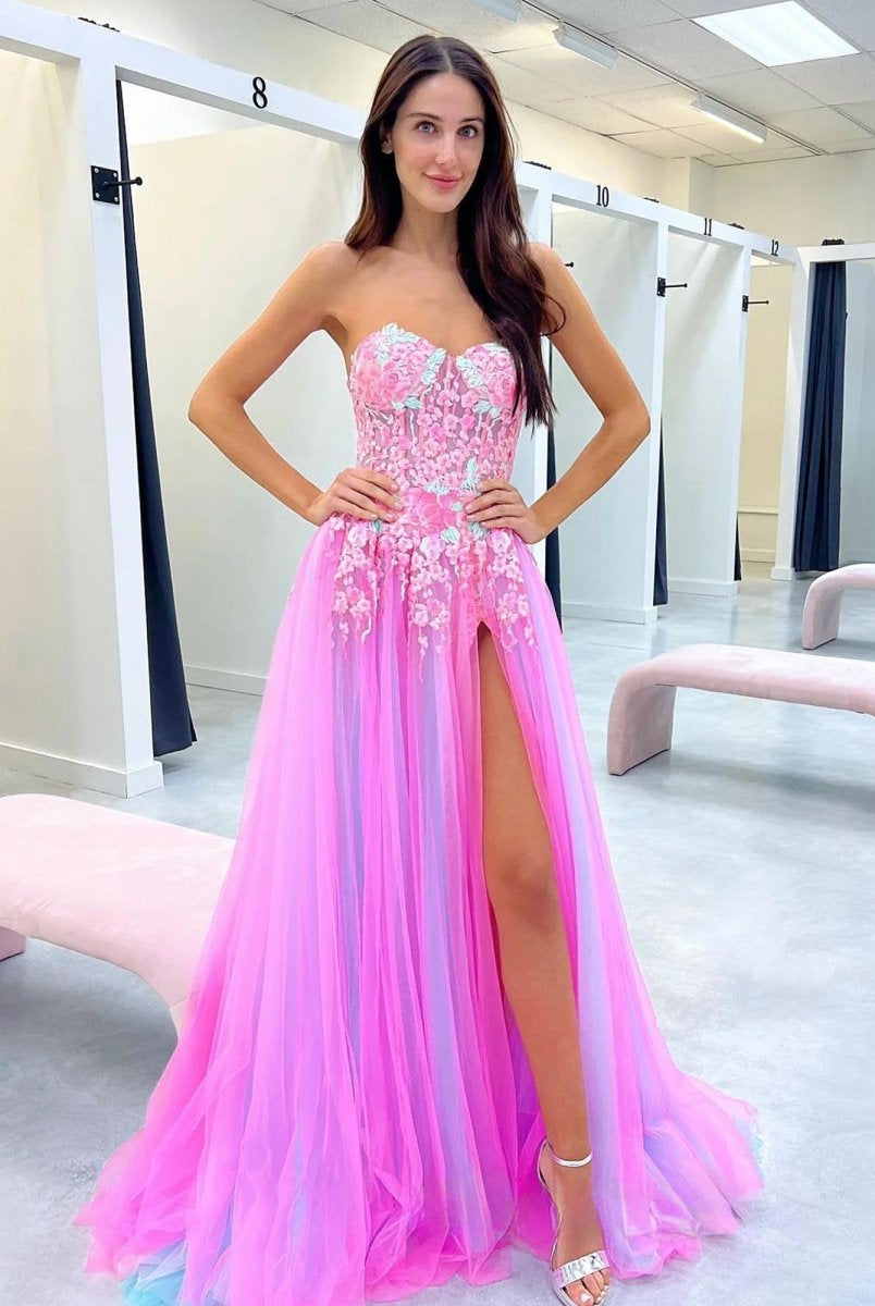 Georgia | A-line Sweetheart Applique Lace Long Prom Dress with Slit