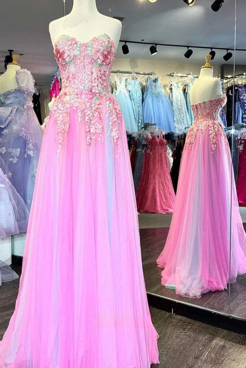 Georgia | A-line Sweetheart Applique Lace Long Prom Dress with Slit