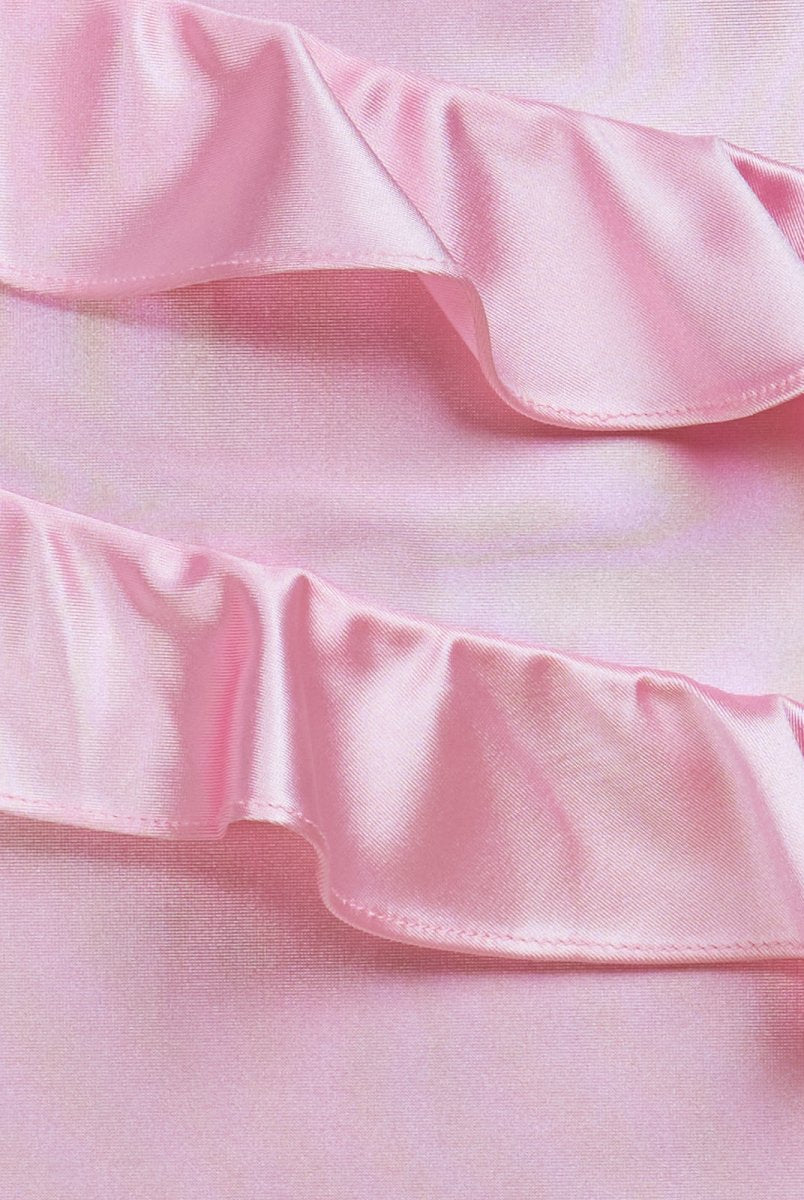 Gessa | Pink - Sheath V Neck Satin Homecoming Dresses with Ruffles