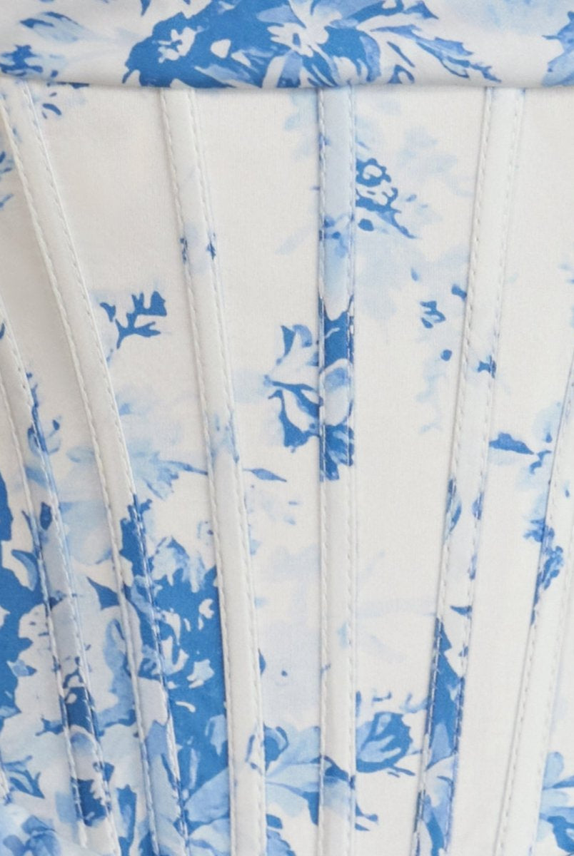 Gilda | Sky Blue - A Line Sweetheart Floral Chiffon Corset Ruffled Homecoming Dresses