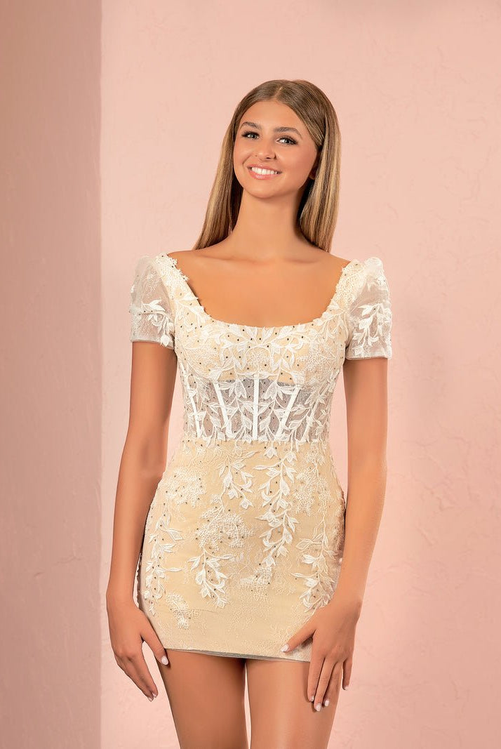 Giselle |Short Bodycon Purple Lace Homecoming Dress