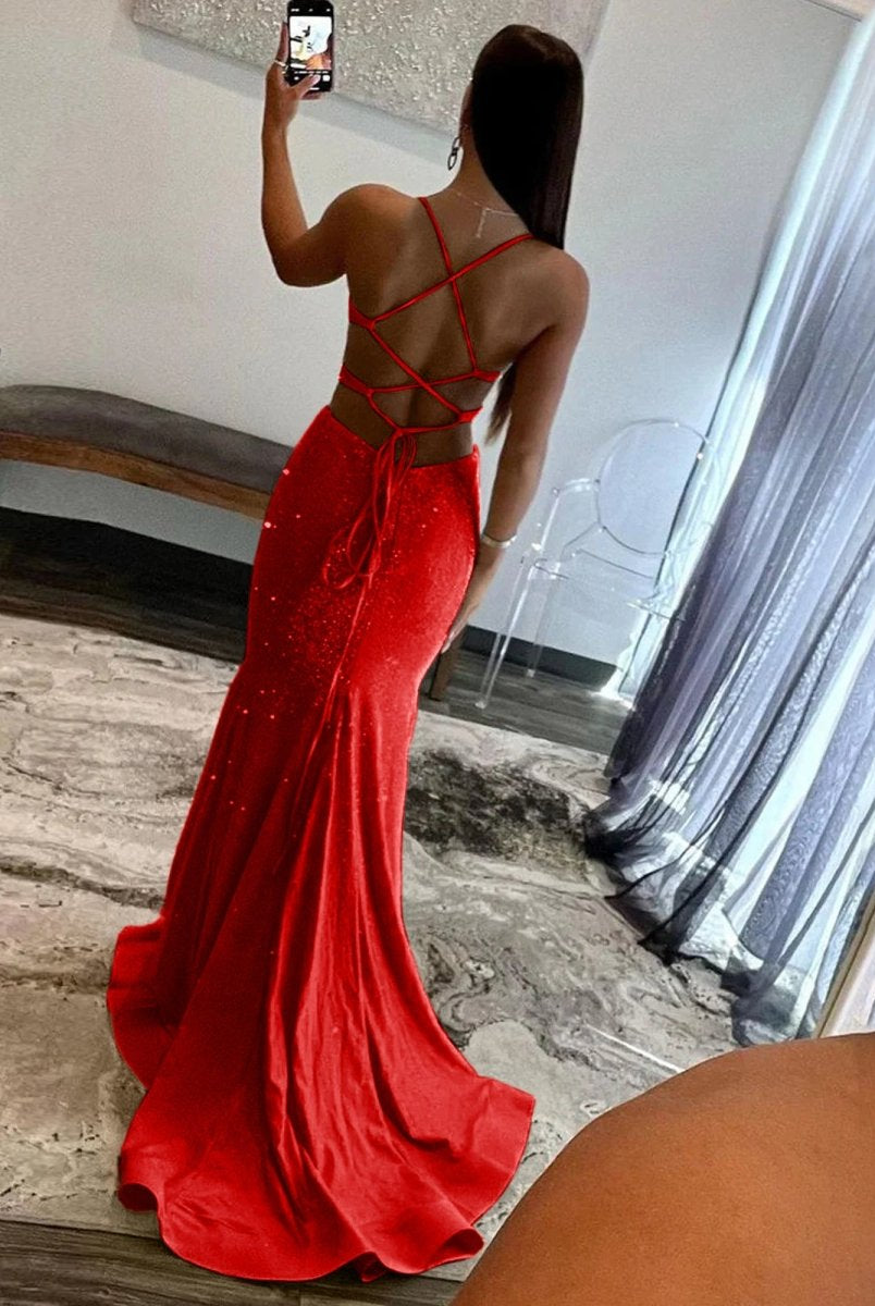 Glint | Sparkly Mermaid V Neck Yellow Sequins Long Prom Dresses - KissProm