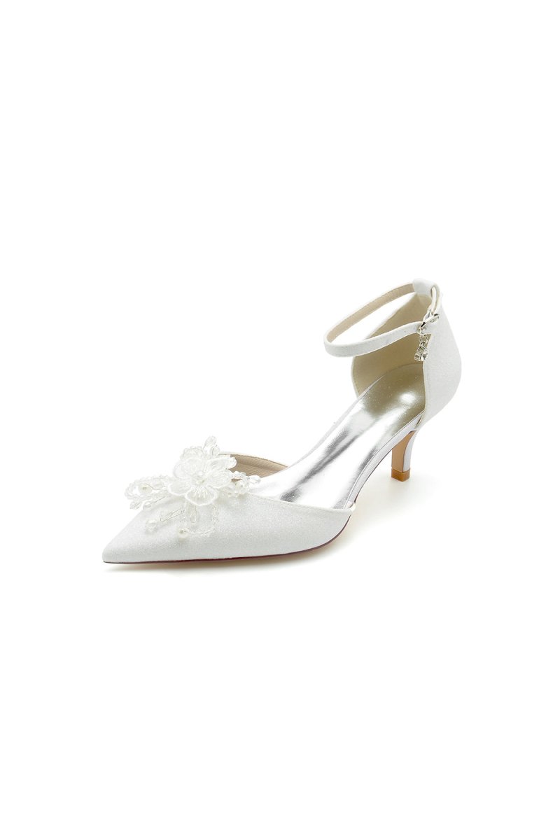 Ankle Strap Wedding Stiletto Heels with Flower - KissProm