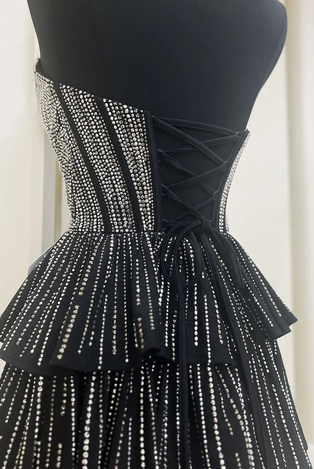 Deb | Glitter Black Strapless A-Line Corset Short Homecoming Dress with Beading