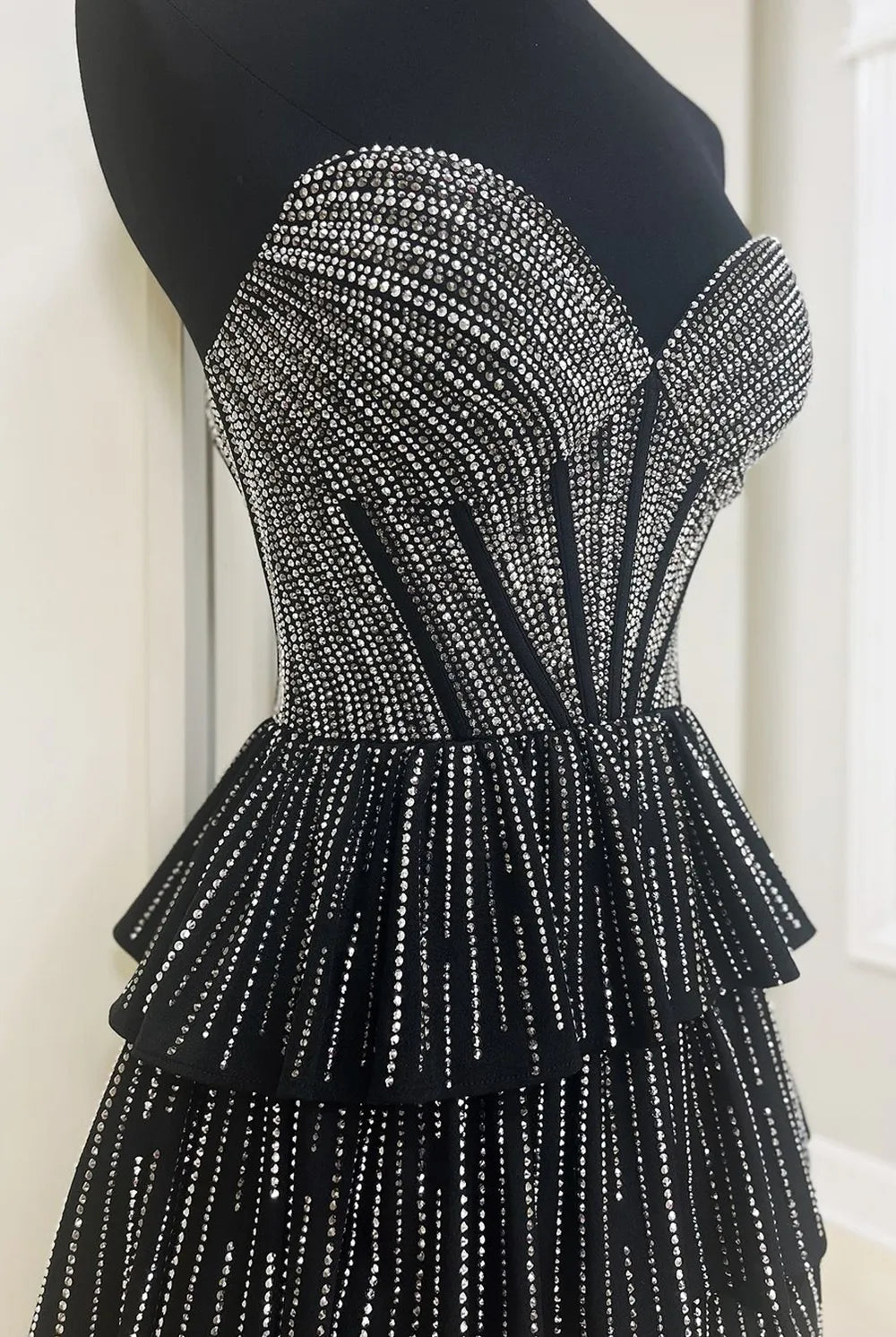Deb | Glitter Black Strapless A-Line Corset Short Homecoming Dress with Beading