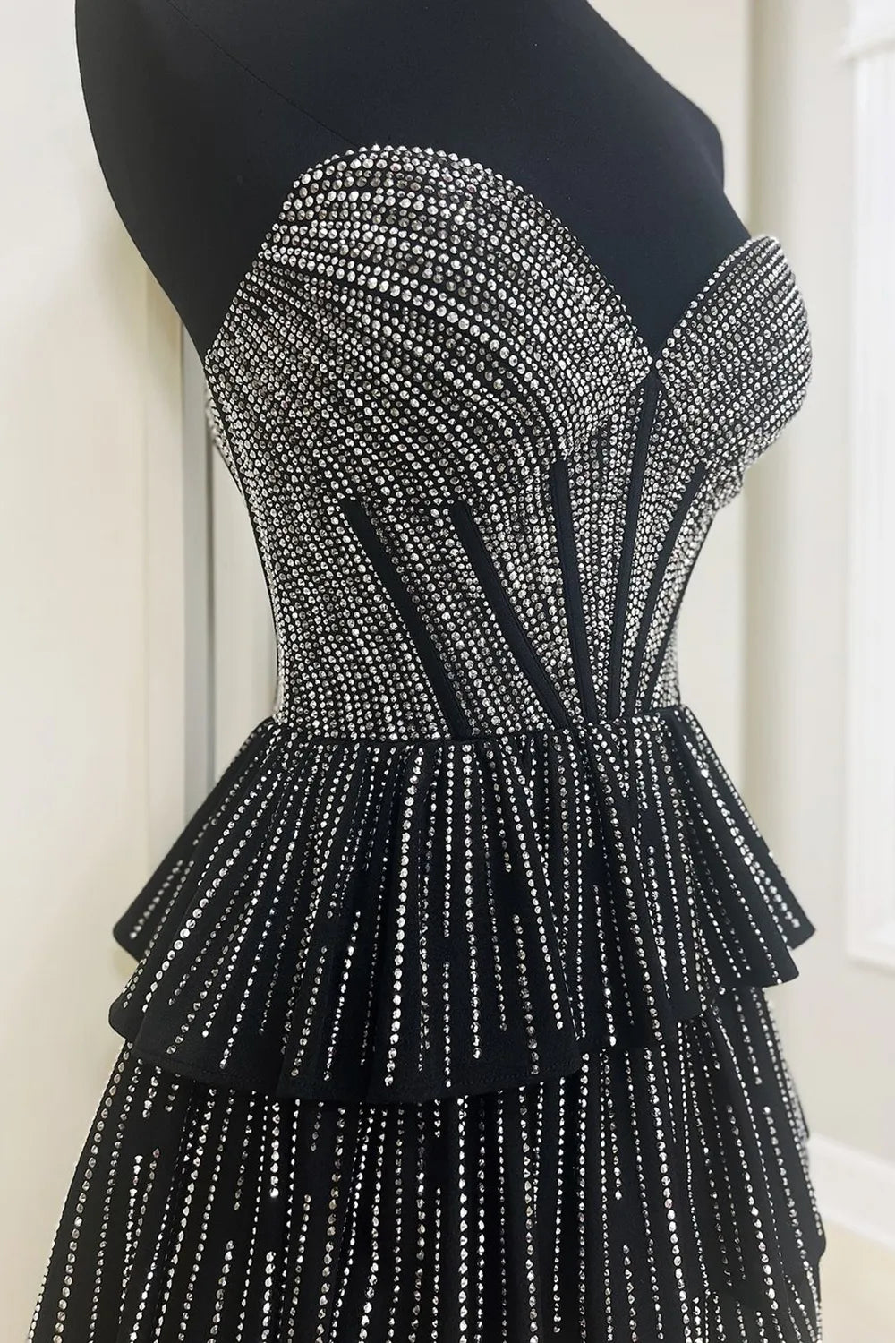 Deb | Glitter Black Strapless A-Line Corset Short Homecoming Dress with Beading