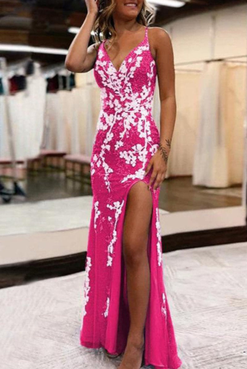 Ainhoa | Glitter Blue Mermaid Lace Long Prom Dress with Slit