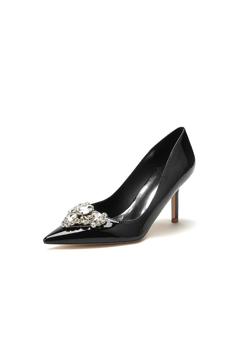 Patent Leather Rhinestone Stiletto Heels - KissProm