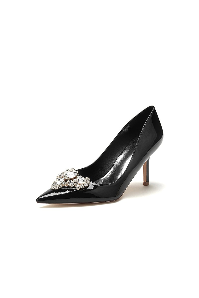 Patent Leather Rhinestone Stiletto Heels - KissProm