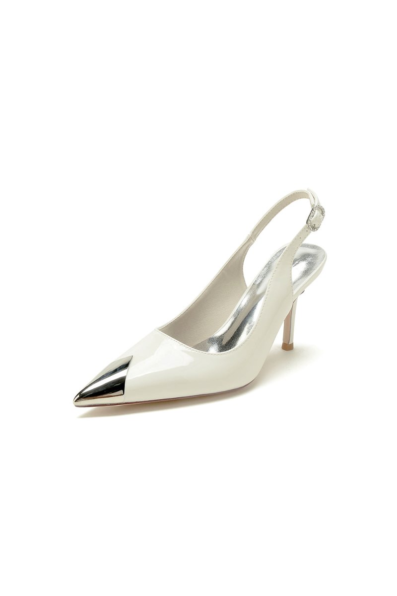 Glitter Crystal Wedding Shoes with Slingback Strap - KissProm