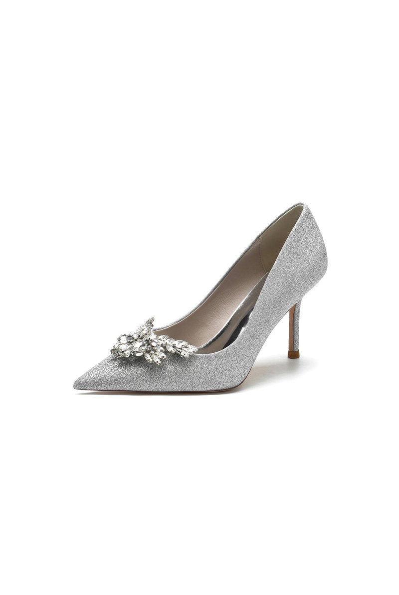 Glitter Pointed Toe Rhinestone Party Shoes - KissProm