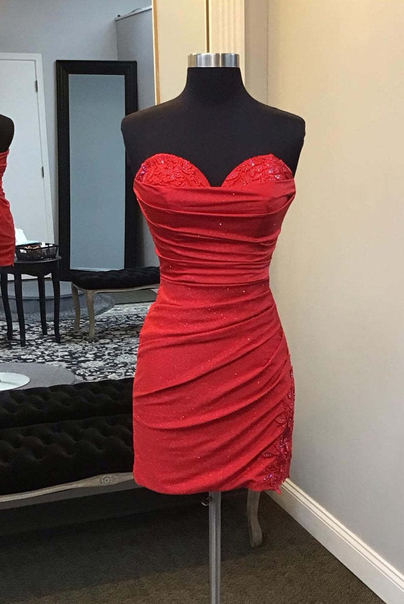 Glitter Red Sweetheart Tight Short Homecoming Dress with Appliques