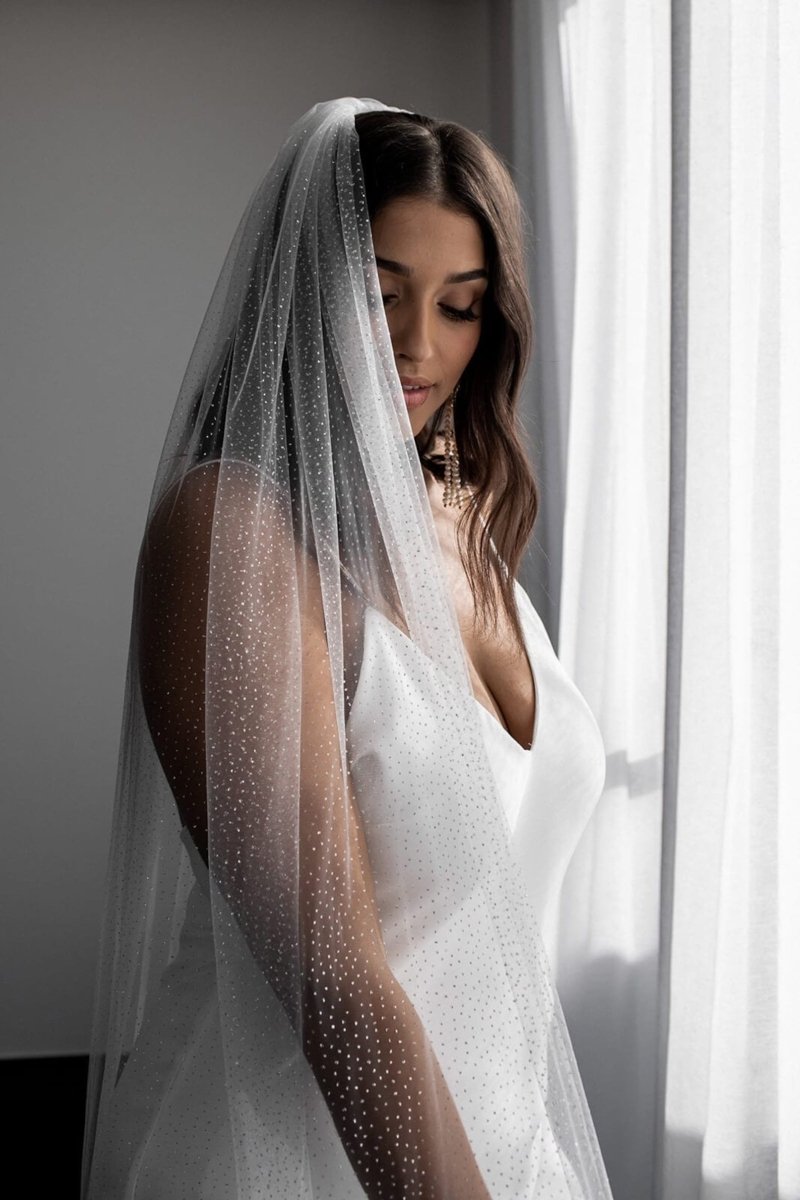 Vintage White Sparkle Tulle Cathedral Wedding Veil