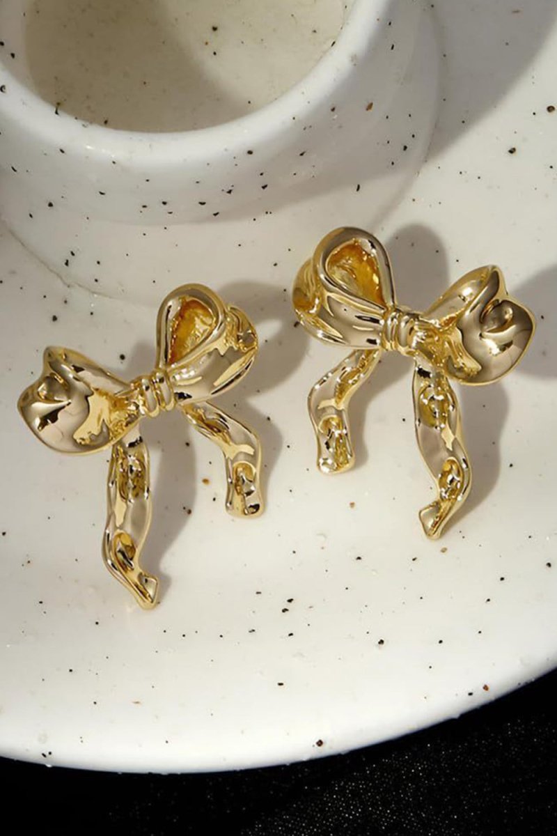 Gold Bow Ribbon Stud Earrings