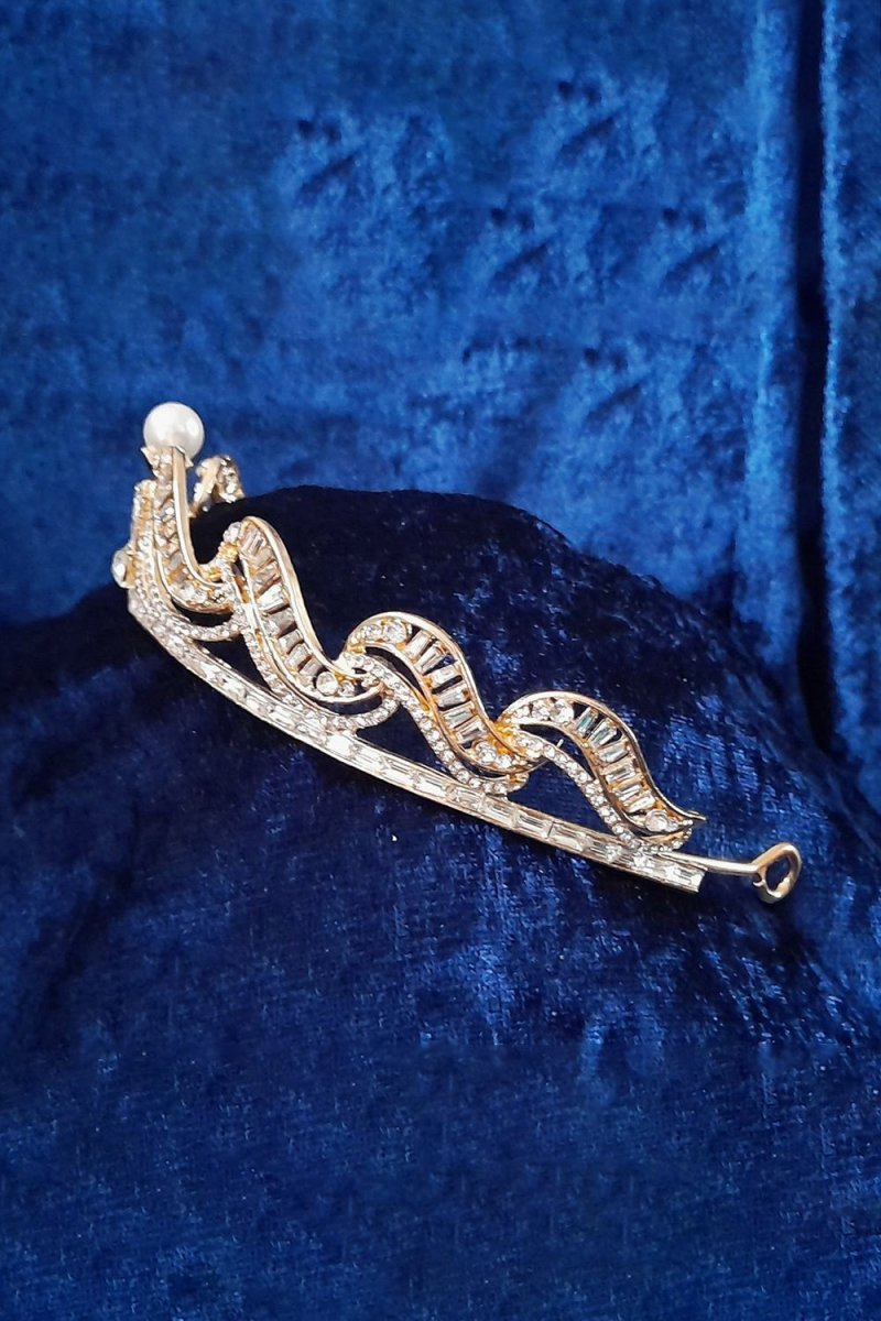 Gold Bridal Tiara With Pearl - KissProm