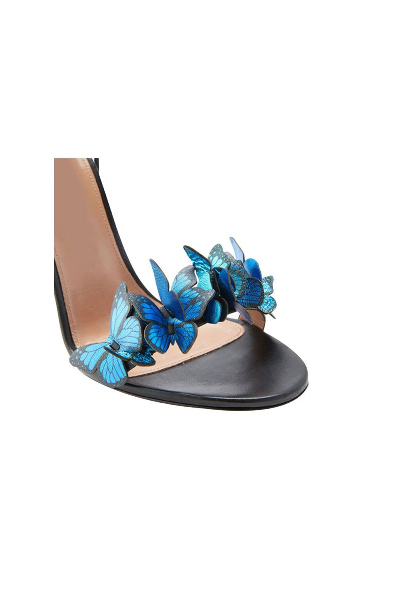 Gold Butterfly Embellished Lace Up High Heel Sandals - KissProm